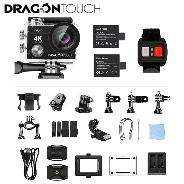 Dragon Touch - 4K Action Camera 16MP Vision 3 Waterproof Camera 170D
